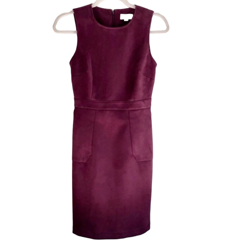 NWT Loft Women’s Faux Suede Sleeveless Sheath Dress w/ Pockets Rich Cabernet Sz2